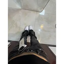 175cm対応 ロングローウエスト デニムパンツ【レディース・スリムフィット・ハイエラスティック・フレアデザイン・ダメージ加工】