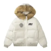 刺繍入りファー付きパーカーコート【レディース・ゆったりデザイン・保温・秋冬用】