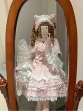 ピンクの可愛いドール風ロリータワンピース【古風なデザイン・ケープ付き】