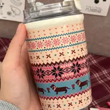 フェア島デザインのコーヒーカップ【保温機能・携帯用・クリスマスカートゥーン】