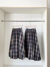 レトロデザインのチェック柄ロングスカート【コットン風・ウエストゴム・立体感あり】（セットアップ対応）