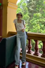 ハイウエストデニムパンツ【レディース・スリムフィット・フレア・春用】（セットアップ対応）