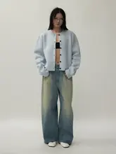 VERMO ヴィンテージ風ウォッシュ加工バケット型デニムパンツ【フィット・自然な色合い】