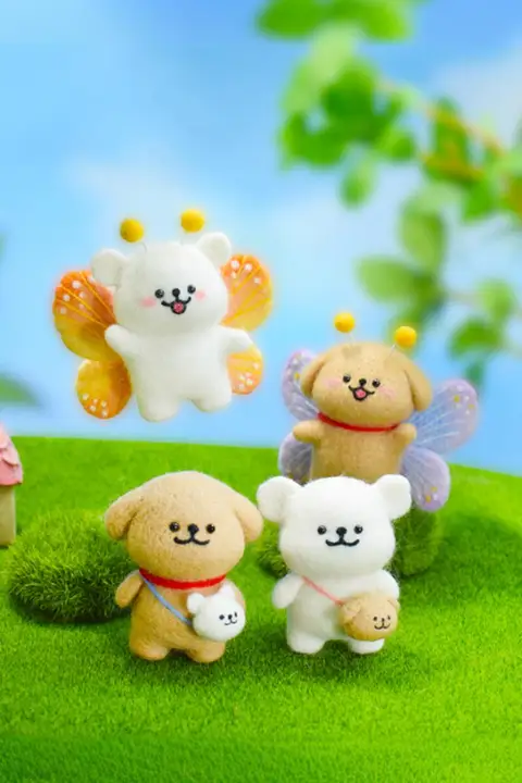 羊毛フェルトDIY材料キット【ラインデザインの小犬の人形・手作り飾り・カップル向けギフト】