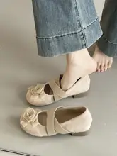 バレエ風レディースシューズ【春用・粗いヒール・クロスストラップ・マリージェーン】