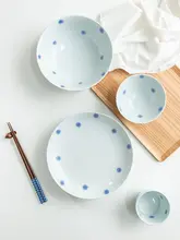 藍色の渦巻きデザイン！波佐見焼き深皿【和風そば用・陶器製】