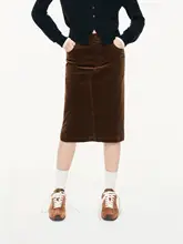 春秋用 コーデュロイ ハイウエストスカート【後スリット・ストレートデザイン】
