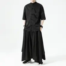 高級感のあるドレープアイスシルクパンツ【フィット・ワイドレッグ・新中式デザイン・不規則な剣道スタイル】（セットアップ対応）