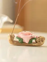 手作り陶器のローズ香立て【デスクトップ装飾用・癒しのインテリア】