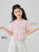 夏用女の子ティーシャツ【短袖・レース・薄手】（セットアップ対応）