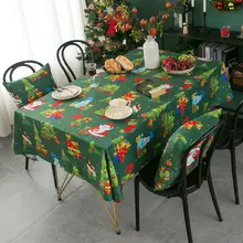 クリスマス雰囲気デザイン テーブルクロス【長方形・布製・グリーン・パーティー用】