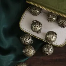ヴィンテージ風 ネパール輸入 手彫りゴールドビーズ 八宝デザインDIYブレスレット