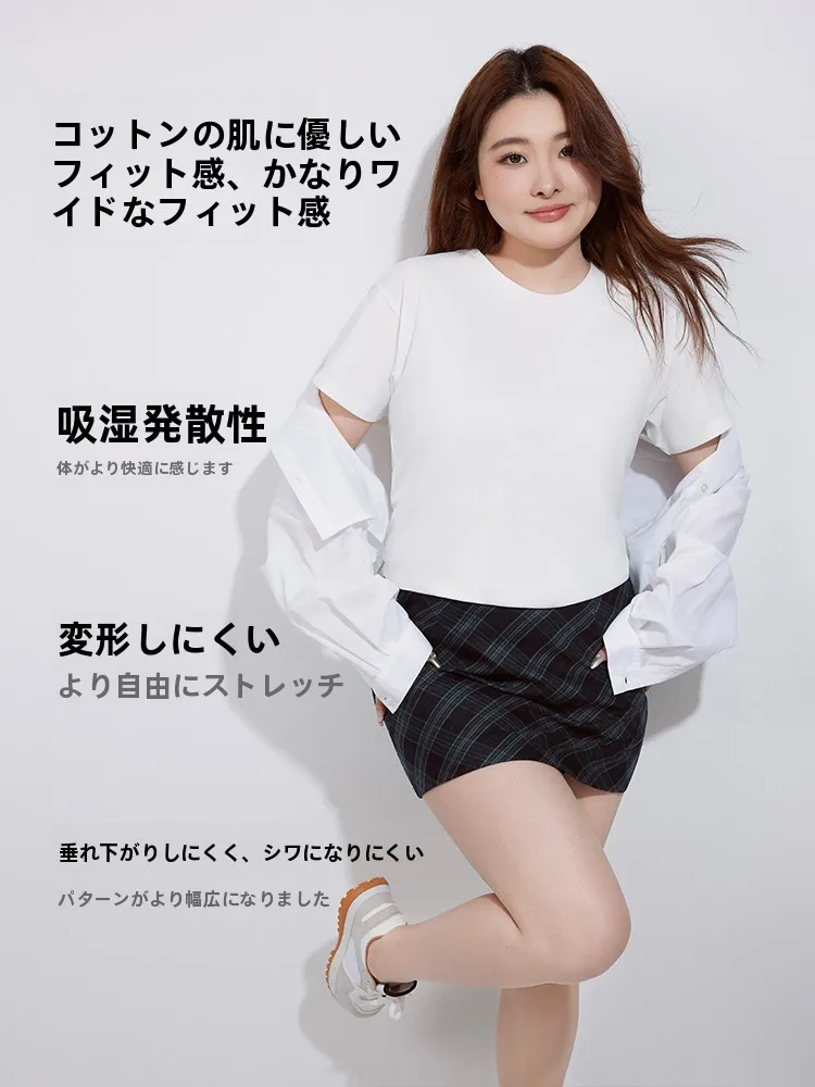 人間製Tシャツのサイズ感を解明：白色の短袖Tシャツ【女性用・コットン・ラウンドネック・大きいサイズ】