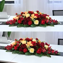 エレガントなデザインの長形会議テーブル【おしゃれな造花装飾・ビジネス用】