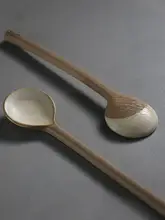 日本製手作り　ビンテージスタイルの陶器コーヒースプーン【長柄・創造的デザイン】
