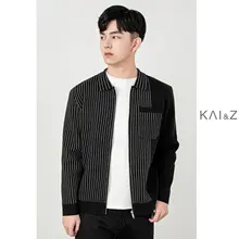 異型ストライプデザインのメンズカーディガン【カジュアル・秋冬用・ニット】