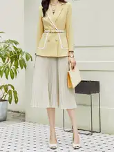 エレガントな長袖職業用スーツセット【アヒルイエロー・女性用・上質感】