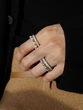 純銀製のダブルレイヤーリング【パールとダイヤモンド装飾・シンプルで洗練されたデザイン】