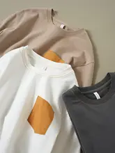 子供用コットンTシャツ【カラーブロックポケット・ラウンドネック・春秋用】