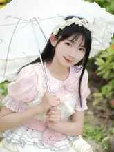 本守造 手作りパールローズリボンヘアバンド【フリル付き・米白色】