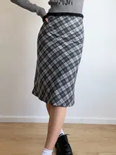 BERAN レトロ可愛いブラウンチェックAラインハイウエストスカート【中長丈・薄手】