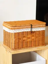 おしゃれな蓋付き収納バスケット【フェイクラタン・バス用品・タオル整理用】