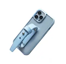 スマホケース クリア TPU ソフト 本革ストラップ 全包囲 シエラブルー パールブルー iPhone 14 Pro Max 13 対応