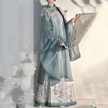 オリジナル漢服 明制立衿対襟長シャツ・馬面スカート【刺繍入り・春秋用】