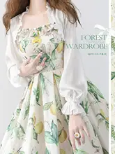 優雅な印花デザインの薄手ロリータワンピース【夏用・クラシックスタイル】（セットアップ対応）