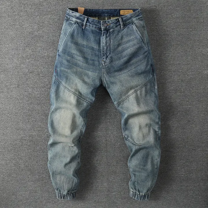 秋冬用 厚手ダメージデニムパンツ【カジュアル・ルーズフィット・束脚】（セットアップ対応）