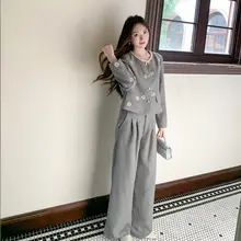 春季ファッションデザインの女性用アウター＆ワイドパンツ【スタイリッシュ・気品ある】（セットアップ対応）