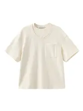 米色のダブルカラーラウンドネックショートスリーブTシャツ【デザイン性あり・女性用】