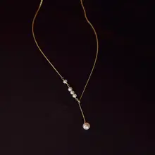 天然の淡水パールネックレス【手作り・Y字型・14Kゴールドコーティング】