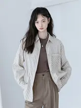ストライプデザインのレディースシャツ【高級感・長袖・フィット】（セットアップ対応）
