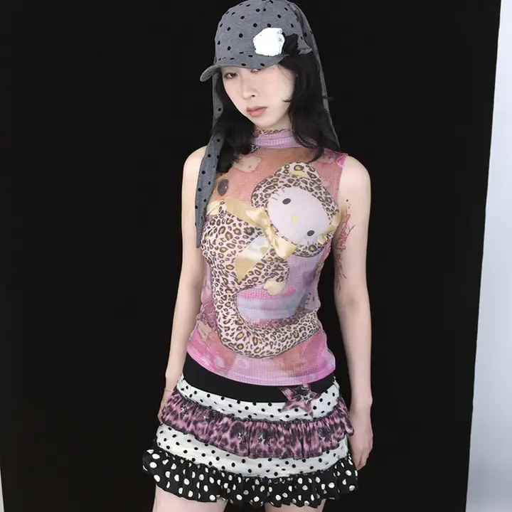 ドット柄 夏用 薄手 スカート【パンツ付き・プリーツデザイン】（セットアップ対応）