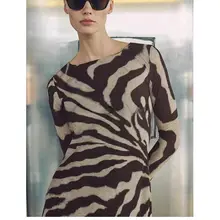 春季女性用 ゼブラ柄マキシドレス【バルーンネック・フレアスリーブ】