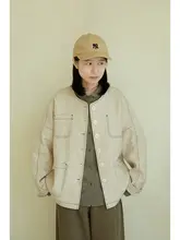 デザイン性のある明線入り丸首コート【リネン混・長袖・日本風】