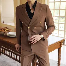 男士カジュアルダブルブレストジャケット【テーラードカラー・ネイビー・結婚式にも対応】（セットアップ対応）