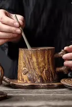 ハンドメイド陶器コーヒーカップ【個性的な取っ手付き・ビンテージデザイン】