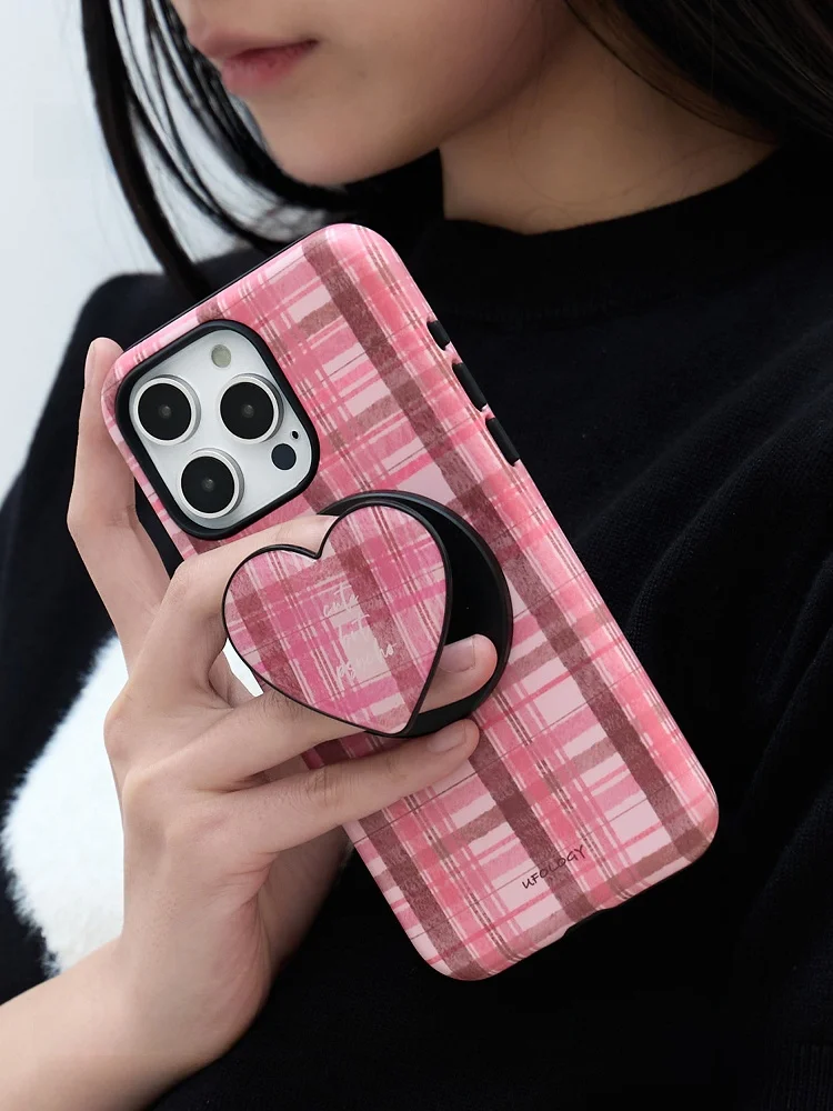 マグネット式スマホスタンド デスク用 持ち運び便利 ハートチェックデザイン