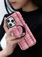 マグネット式スマホスタンド【マグセーフ対応・デスク用・持ち運び便利・ハートチェックデザイン】