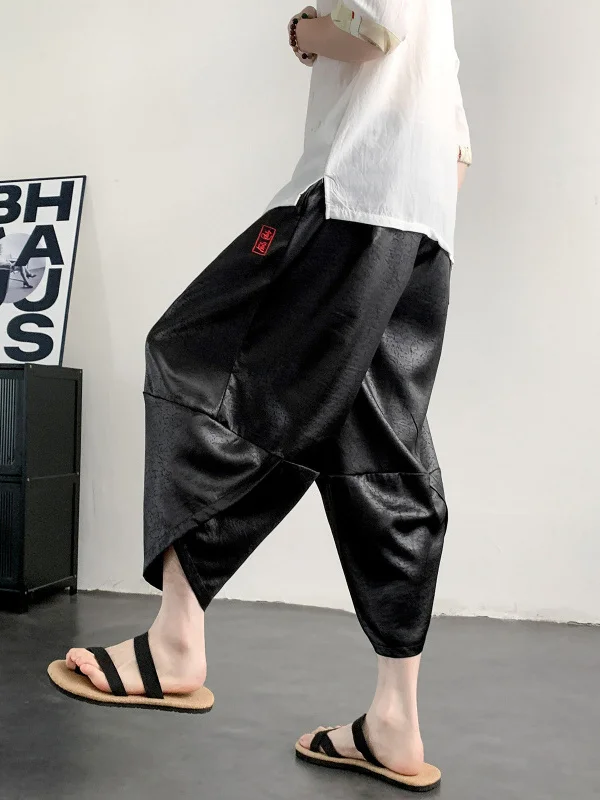中国風刺繍入りアイスシルク七分パンツ：新中式スタイルの快適な夏用着用法