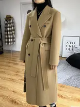 秋冬用・米白色のダブルフェイスウールコート【ショルダースタイル・ミドル丈・ノッチドラペル】