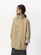 レトロ不均一デザインの立襟トレンチコート【秋用・防風・ゆったりシルエット】