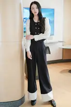 2点セット レディース トップス カジュアルパンツ ダブルブレスト パッチワーク プリーツ ストレート おしゃれ