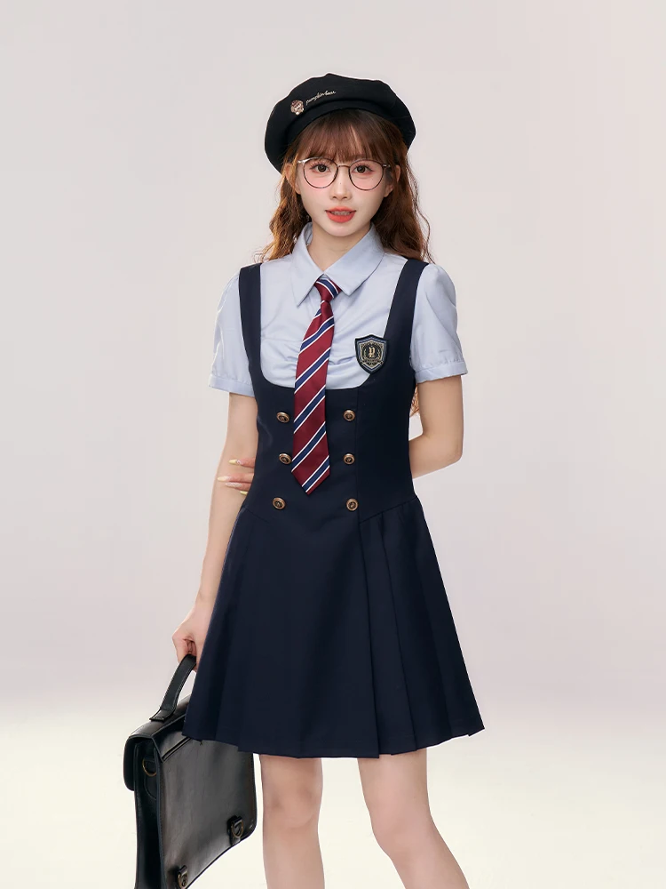 二色使いの学園風シャツとJK制服のベストドレス【セットアップ対応】：ダサい学生服と可愛い女子校制服のバランスを実証