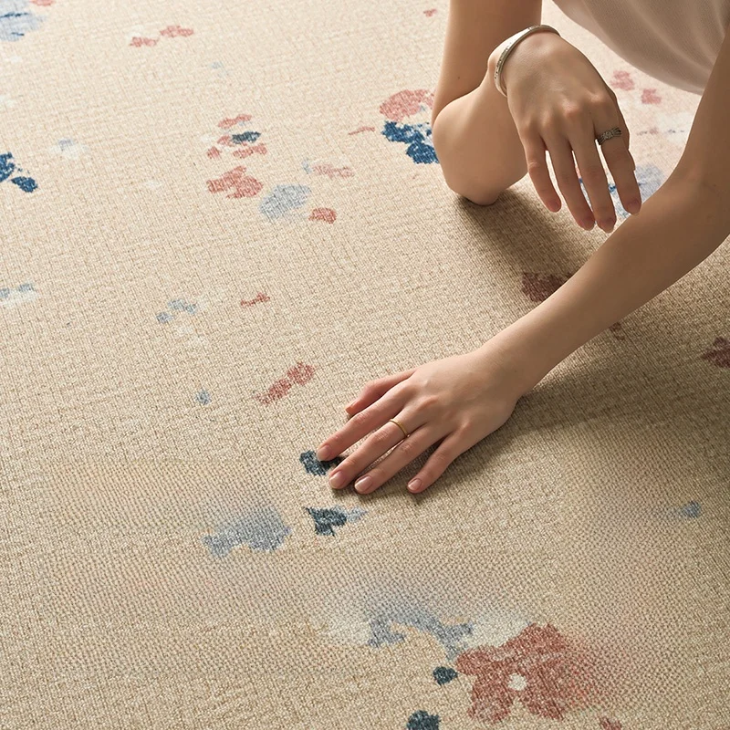 リビング用ラグ「ループベルベット通気性モデル」：法式デザインで洗濯不要のモダンスタイルを実現
