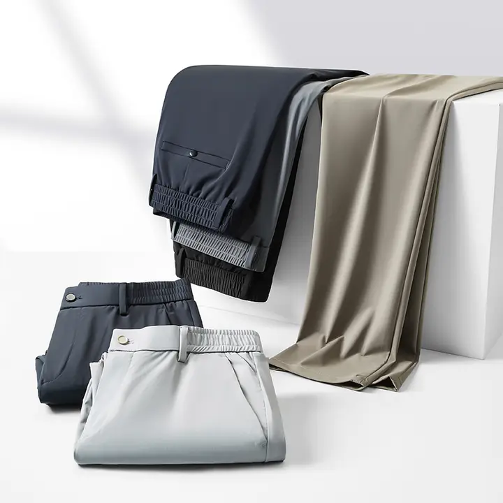 伸縮性ウエストメンズアイスシルク カジュアルパンツ 夏薄手スタイル