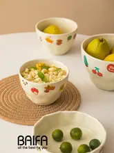 チェリーベアデザインの大容量ラーメンボウル【陶器・マット仕上げ・耐熱】