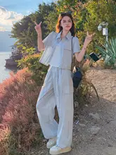 夏にぴったりのカジュアルなブルーのワークスタイル【シャツ・タンクトップ・ワイドパンツ】（セットアップ対応）